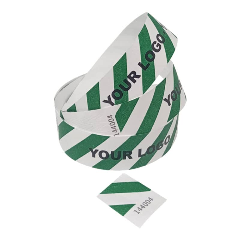 green Striped Tyvek Wristbands printed