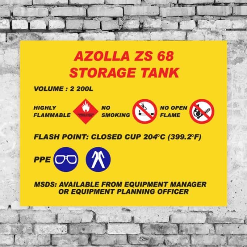 Azolla ZS68 Storage Tank Sign