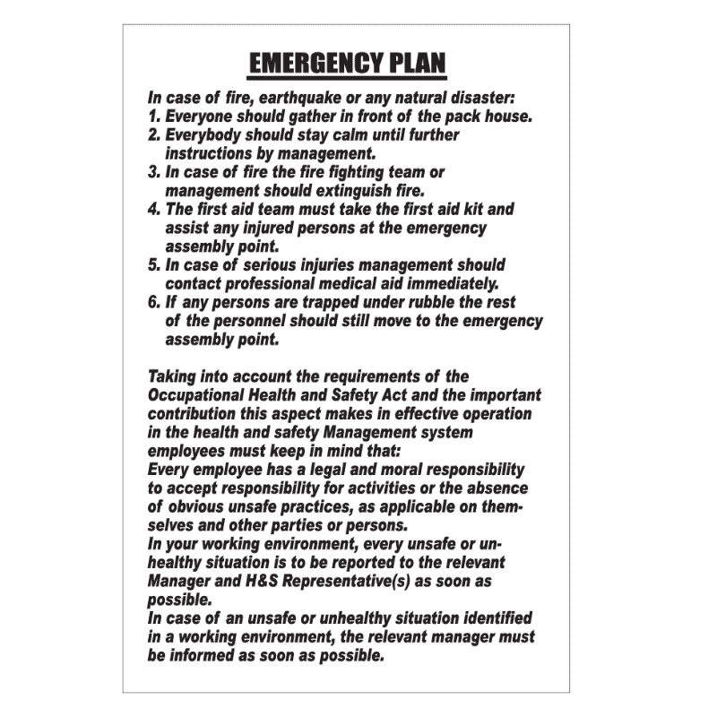 Emergency Plan Sign