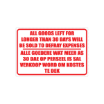 Goods Not Collected 30days Sign
