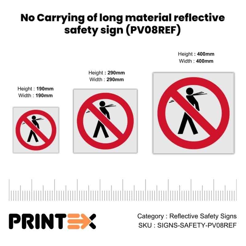 No Carrying of long material reflective safety sign (PV08REF)
