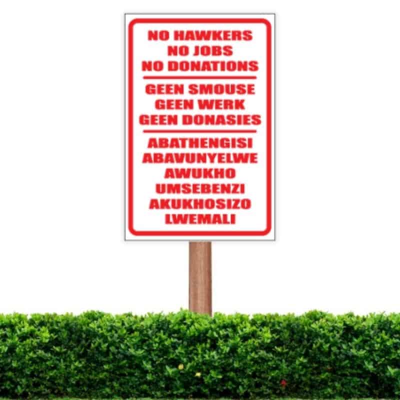 No Hawkers / Jobs / Donations Sign