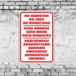 No Hawkers / Jobs / Donations Sign