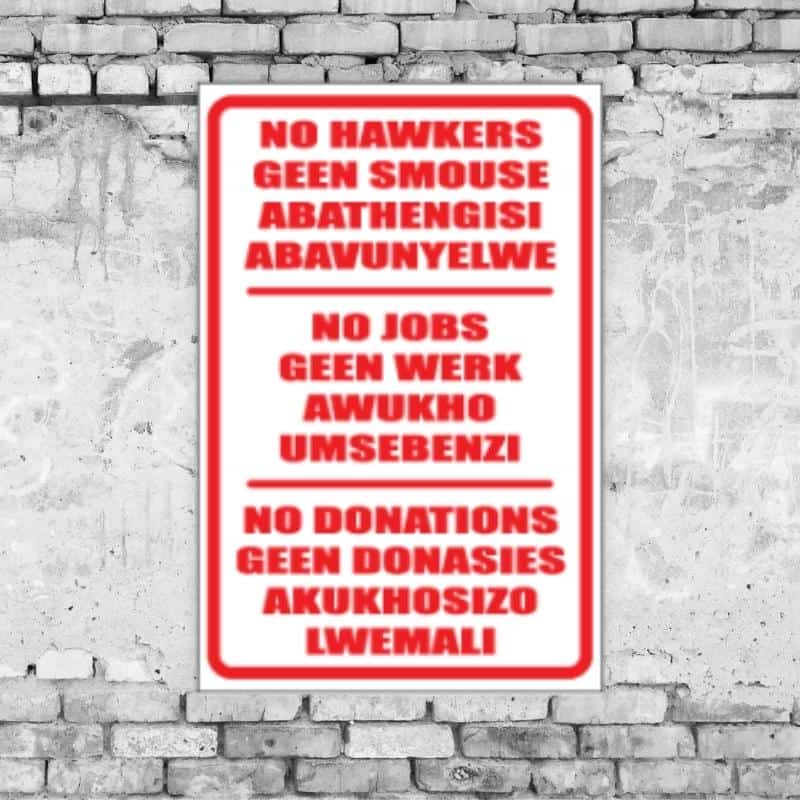 No Jobs Hawkers Multilingual Sign