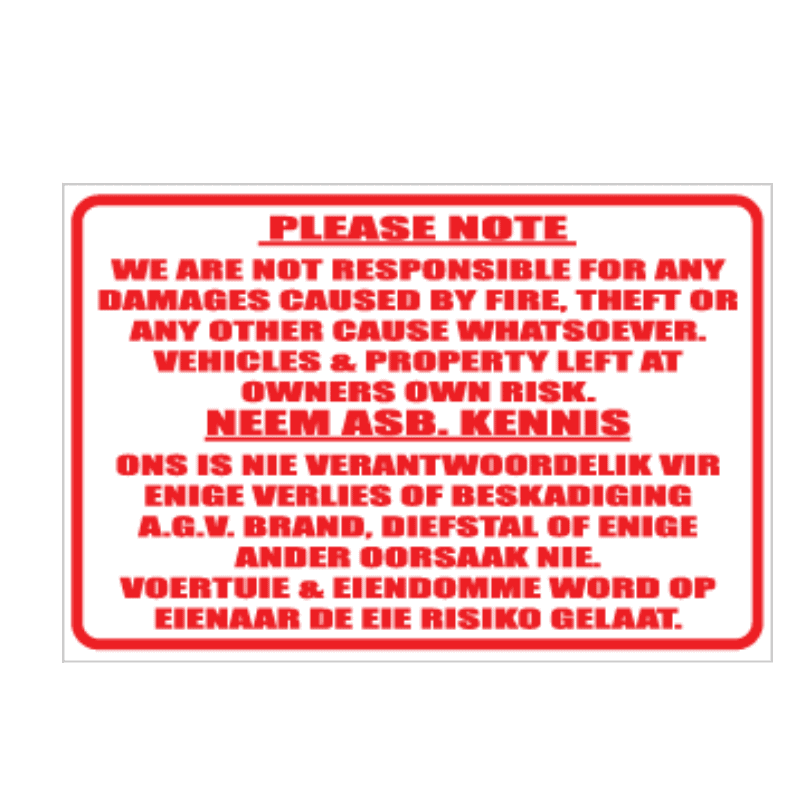 No Responsibility Sign