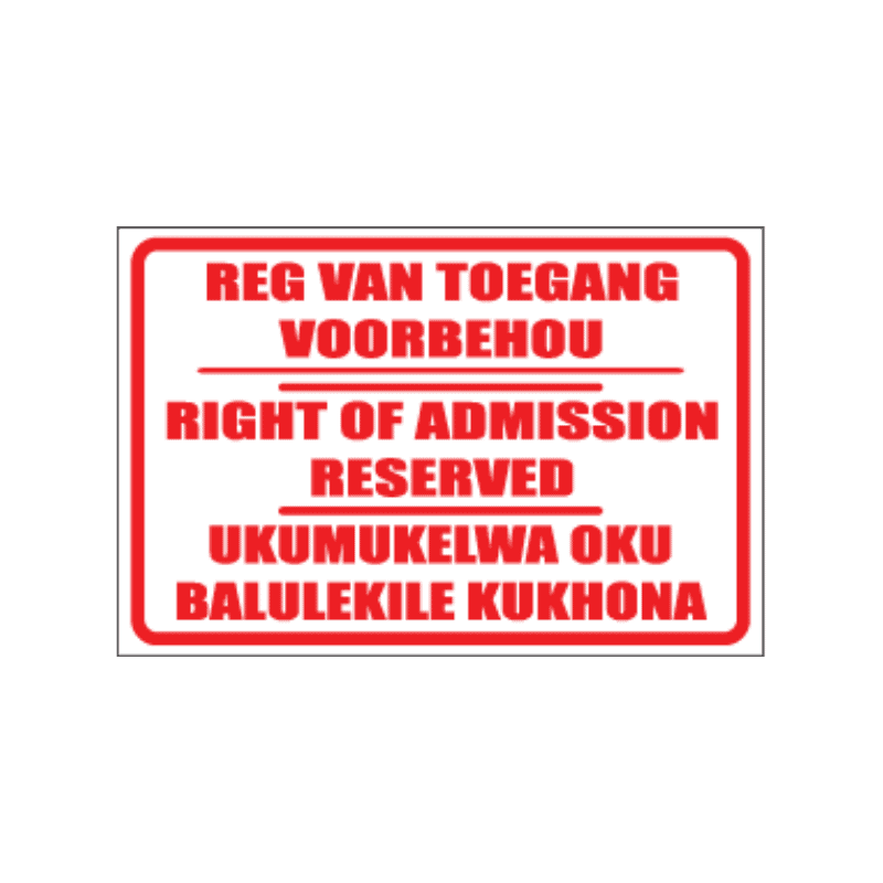 Right Of Admission Multilingual Sign