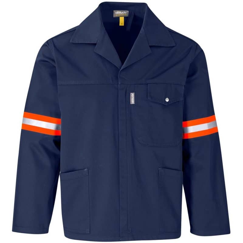 NAVY Site Premium Polycotton Jacket - Reflective Arms & Back - Orange Tape