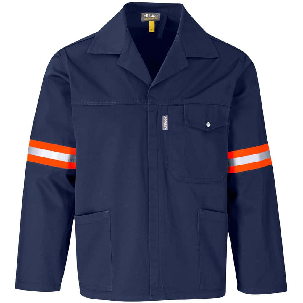 NAVY Site Premium Polycotton Jacket - Reflective Arms & Back - Orange Tape