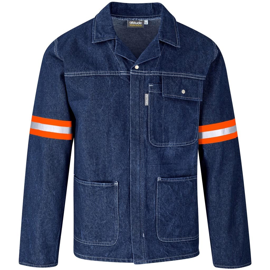 BLUE Cast Premium 100% Cotton Denim Jacket - Reflective Arms & Back - Orange Tape