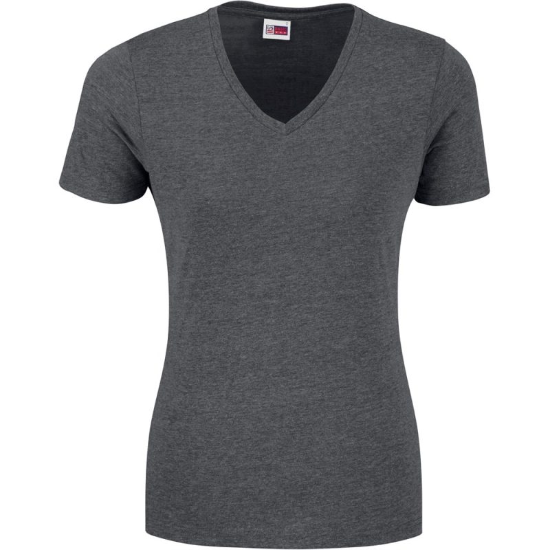 DARK GREY Ladies Michigan Melange V-Neck T-Shirt