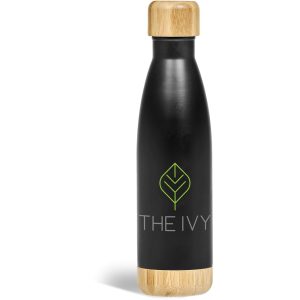 BLACK Serendipio Heritage Stainless Steel & Bamboo Vacuum Water Bottle  500ml
