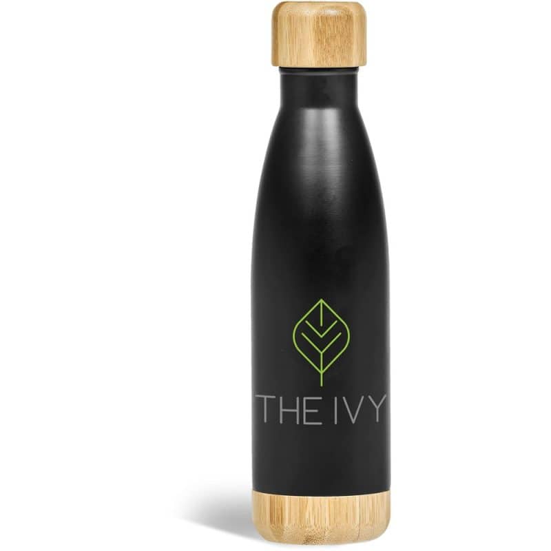 BLACK Serendipio Heritage Stainless Steel & Bamboo Vacuum Water Bottle  500ml