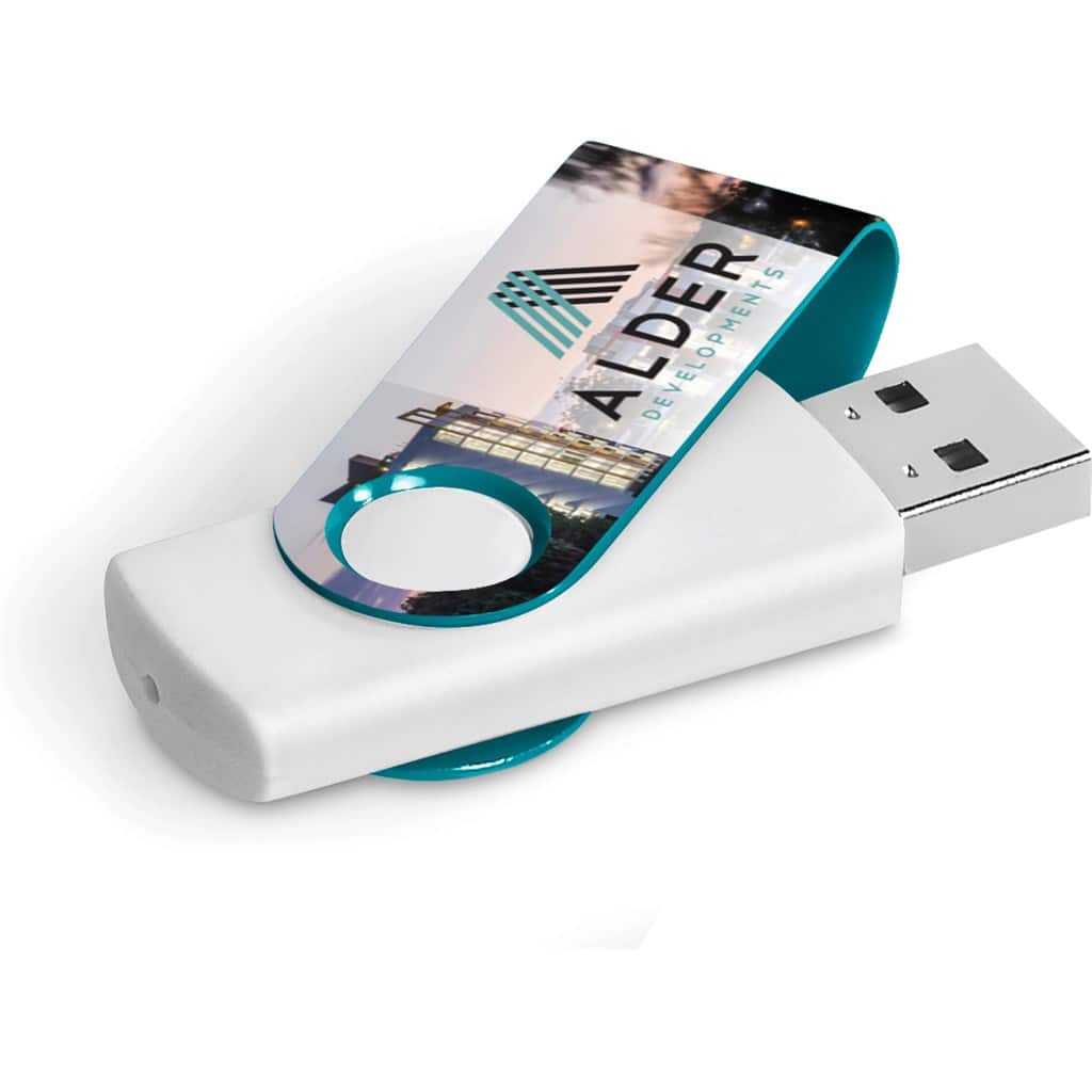 TURQUOISE Axis Gyro White Flash Drive - 32GB