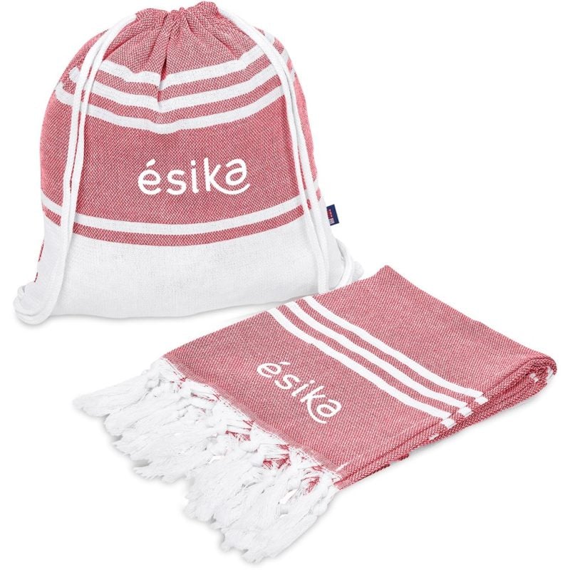 RED US Basic Santa Cruz Cotton-Rich Beach Towel & Drawstring Bag