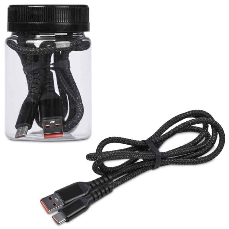 GP-AL-148-B-NO-LOGO Altitude Muttle Fast Charge USB-A to Type-C Charging Cable in Jar