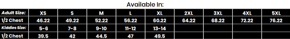Cricket Long Sleeve Sizing Chart