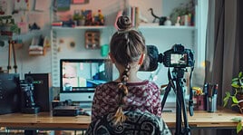 Young girl doing video editing at computer, likely using Viddyoze to create amazing animations.