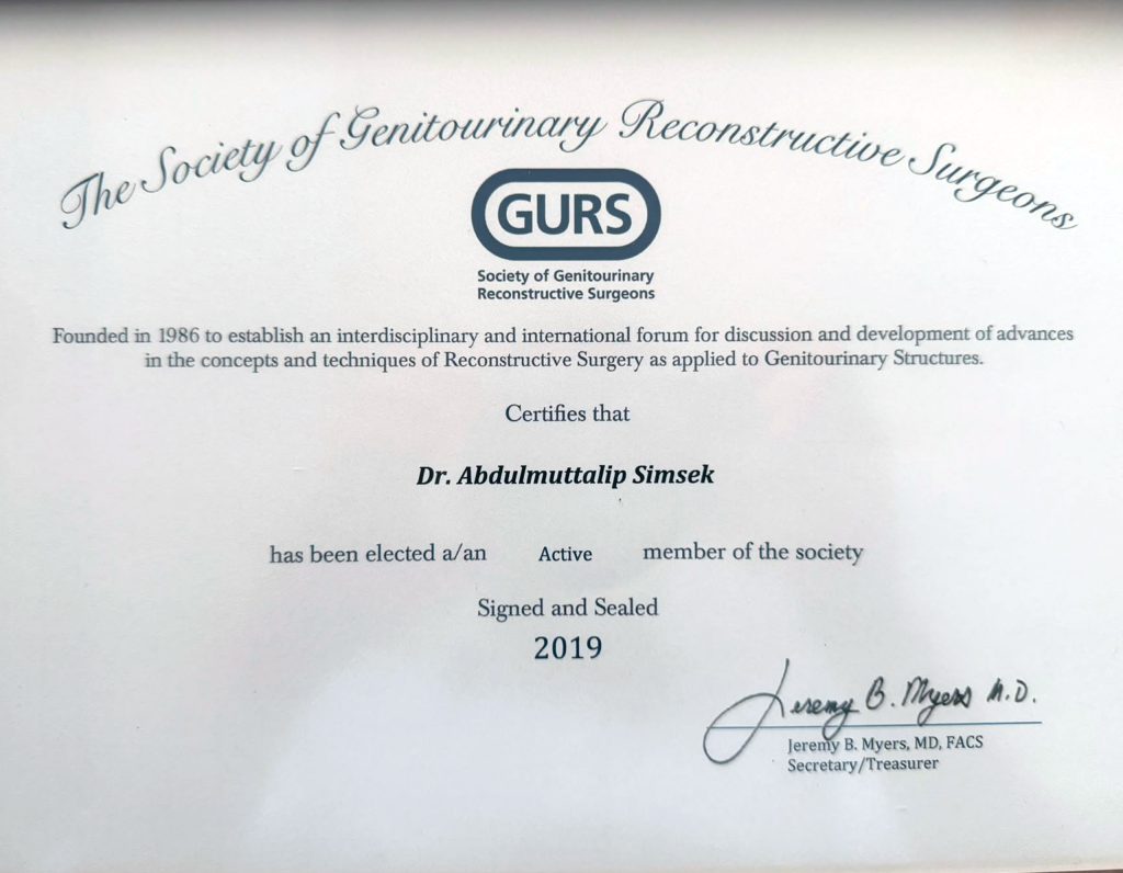 GURS — Genitoüriner Rekonstrüktif Cerrahlar Derneği belgesi