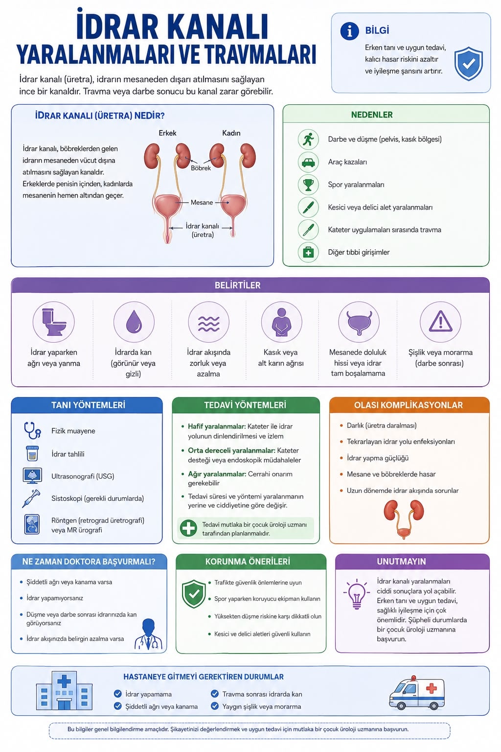 İdrar kanalı (üretra) yaralanmaları ve travmaları: nedenleri, belirtileri ve tedavi yöntemleri infografiği