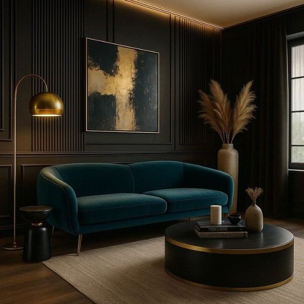 Elegant dark living room with plants