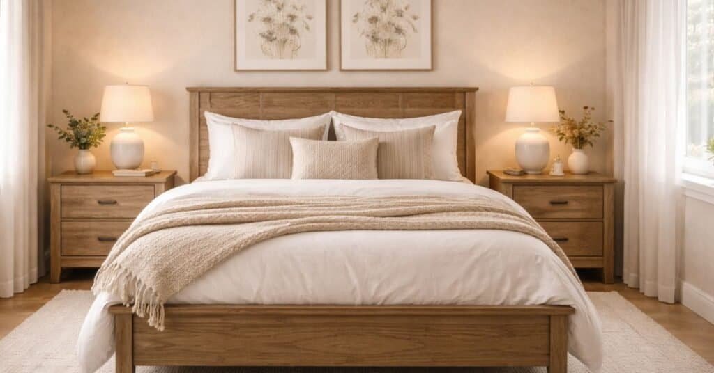 A cozy bedroom with warm lighting and stylish decor showcasing how to spice up bedroom decor.