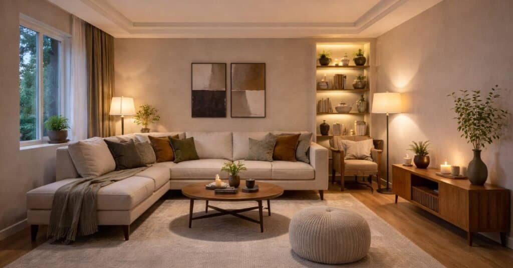 Cozy evening in a stylish living room