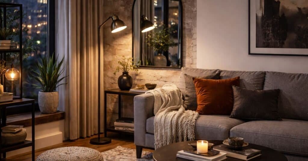 Cozy industrial living room corner