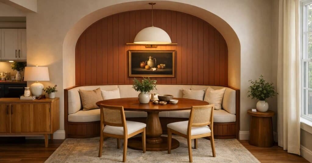 Cozy terracotta dining nook with elegance