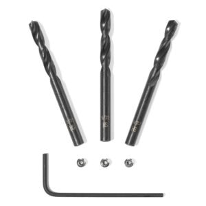 Set of three drill bits with screws and Allen key for PushPilot installation.