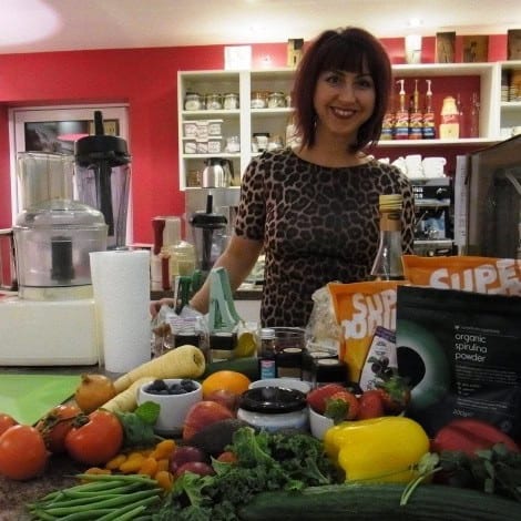 Fresh Organic Vegetables and Superfood Supplements Display