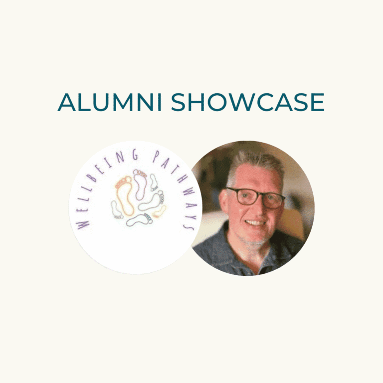 Alumni showcase featuring a smiling man with glasses and the Welcoming Pathways logo.