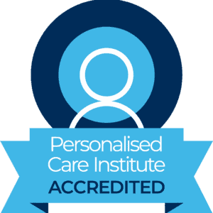 Certified personalised care institute badge for quality assurance.