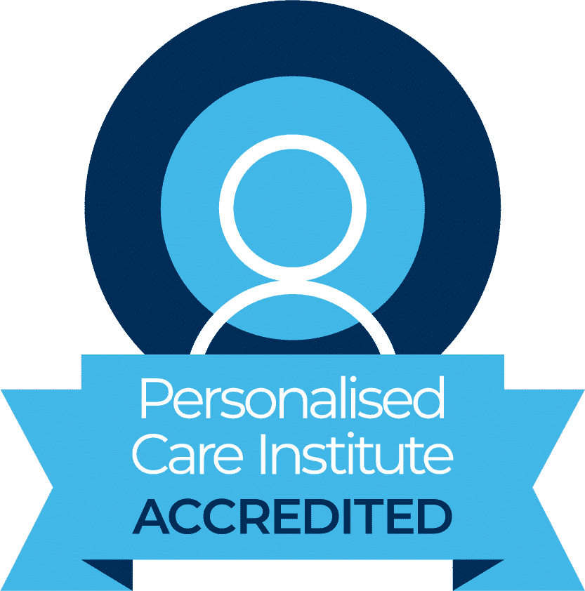 Certified personalised care institute badge for quality assurance.