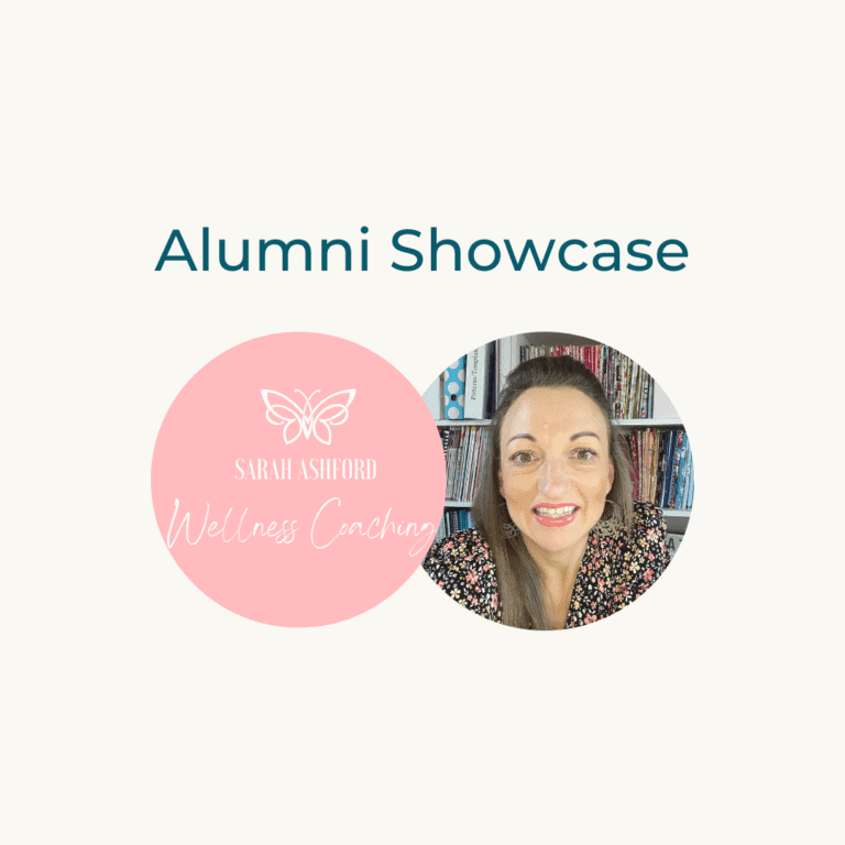 Wellness coaching alumni Sarahi Assford smiling in front of bookshelf.
