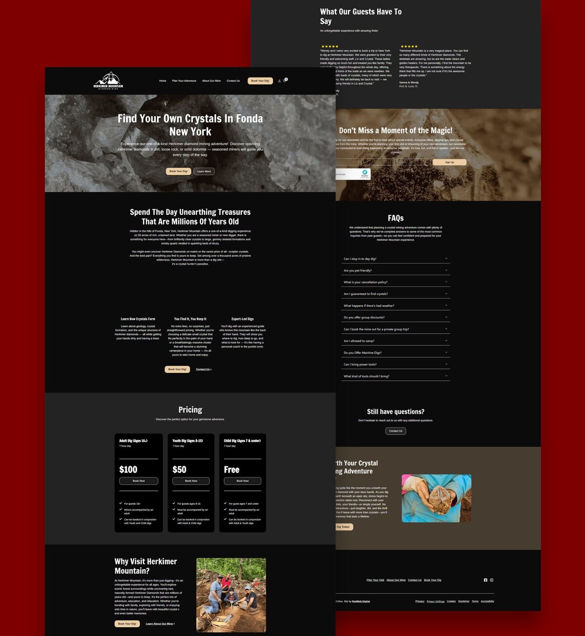Web design for RedWeb.Digital showcasing crystal and gemstone exploration services.