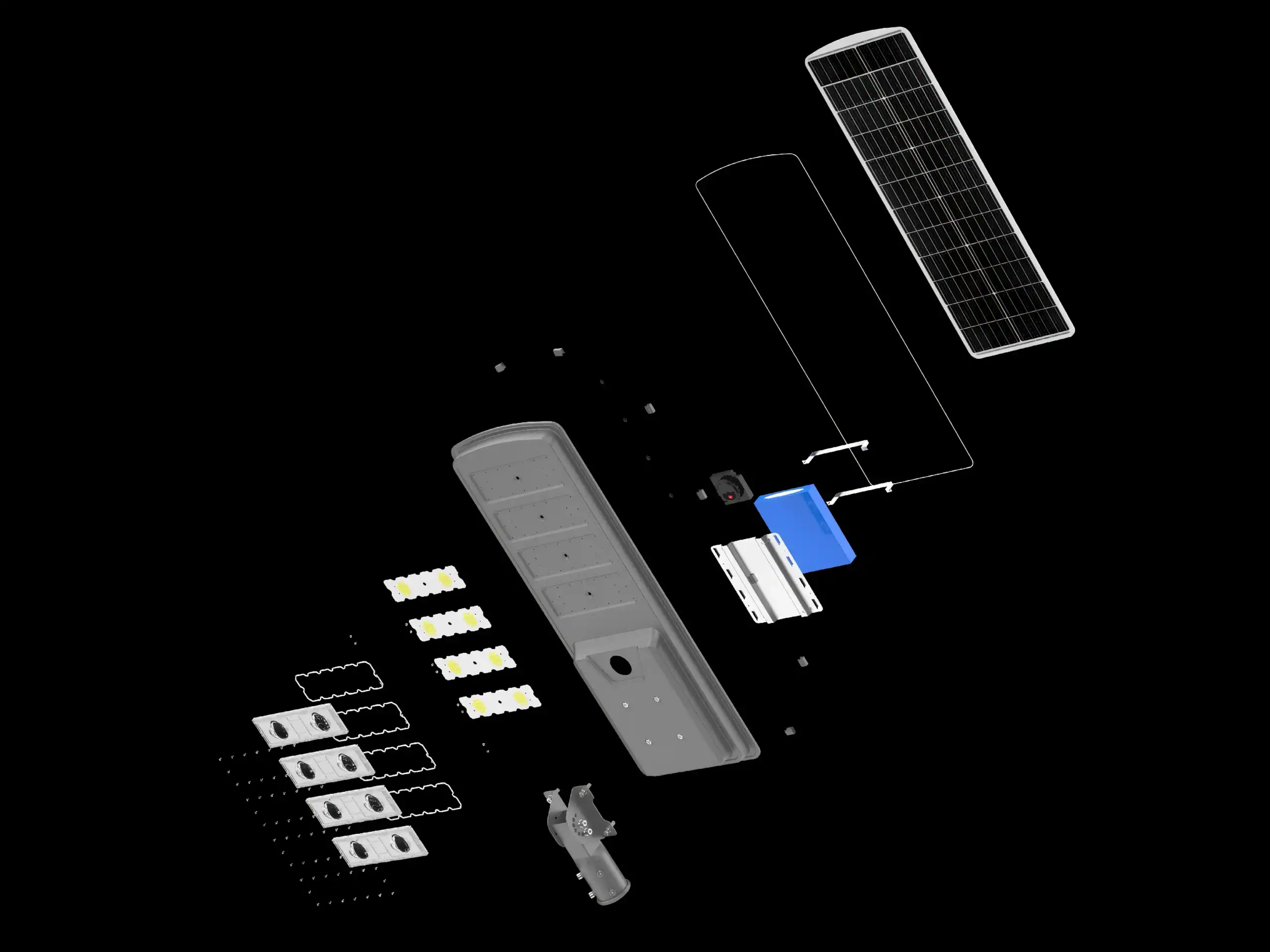 Exploded view of street lamp structure