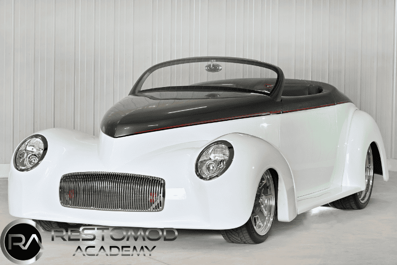 Restomod Academy custom vintage convertible car with modern upgrades.