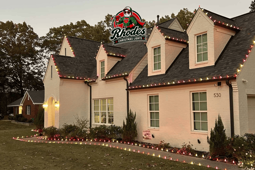 Beautiful house decorated with colorful Christmas lights for holiday season.