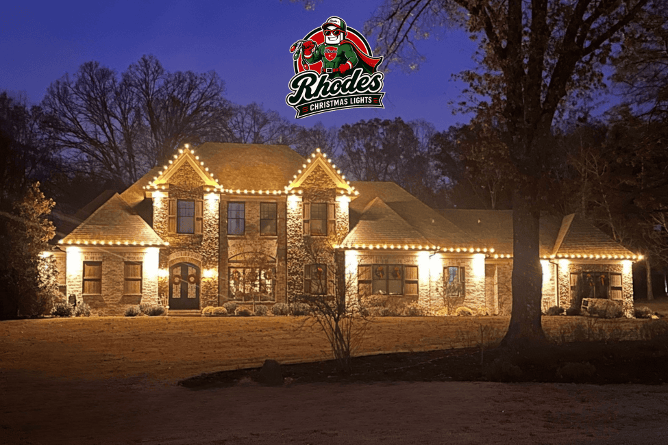 Beautifully decorated house with Christmas lights at night.