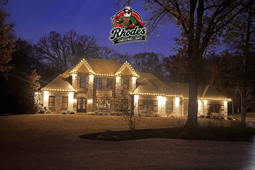 Beautifully decorated house with Christmas lights at night.