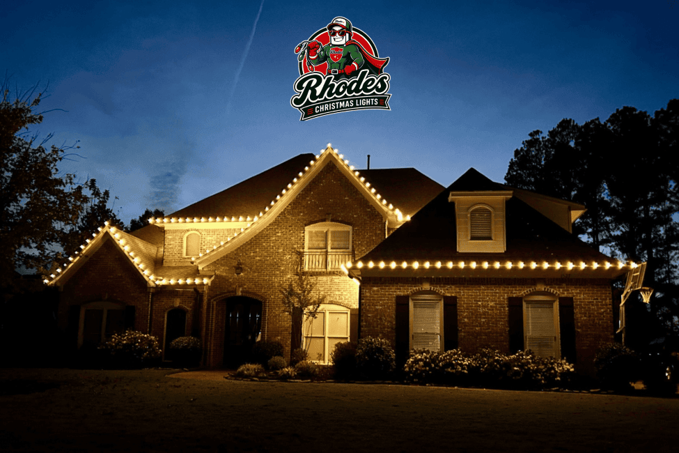 Brightly lit house decorated with Christmas lights in Rhodes Christmas Lights event.