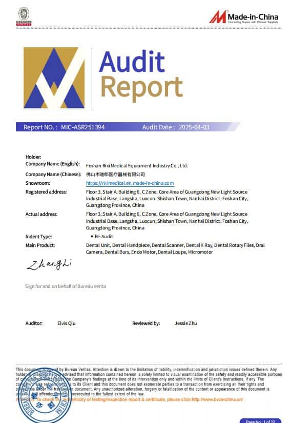 RIXI Supplier audit report reference image