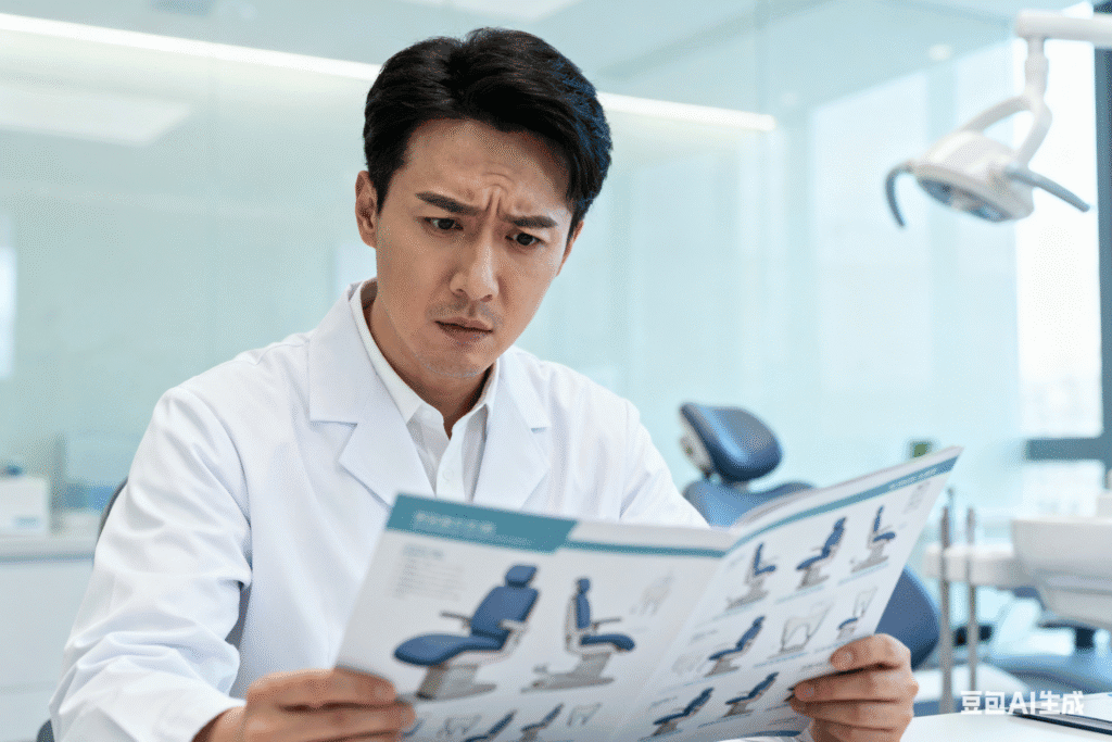 A clinic manager considering the common mistakes to avoid when buying a new dental chair.