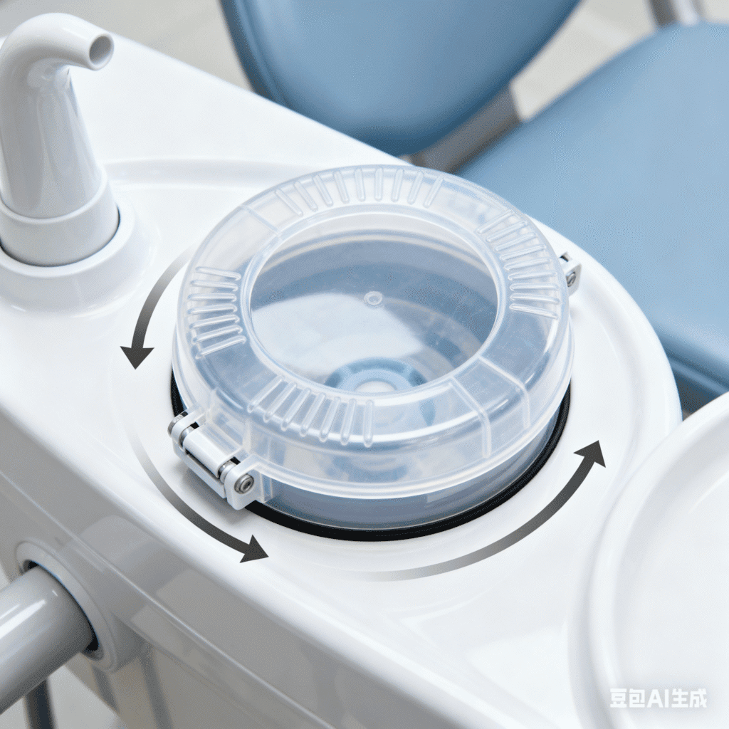 An easy-to-access filter, a design feature that simplifies dental chair maintenance.