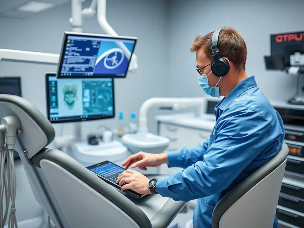 Dental chair diagnostic system being used