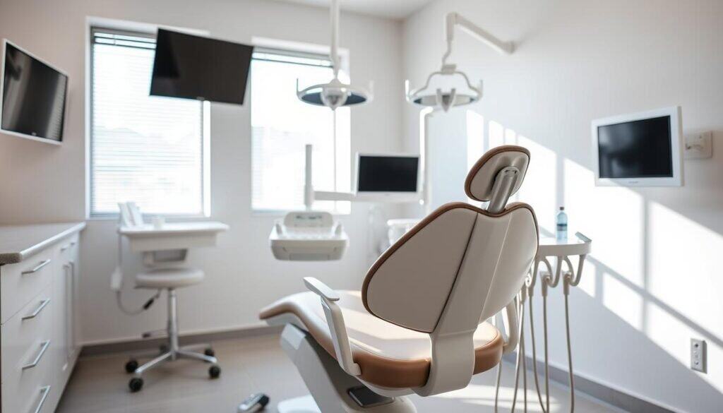 Modern dental chair in a clean, well-lit operatory