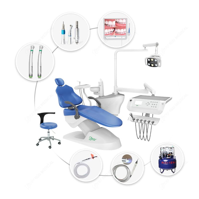 RIXI R1 integrated dental chair with operating light and delivery assembly for operatory layout review
