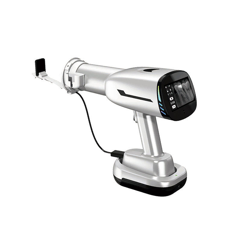 All-in-one portable dental X-ray machine with onboard display and intraoral sensor holder