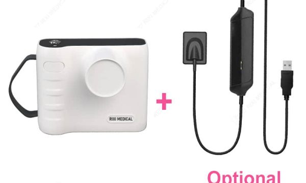 Handheld portable dental X-ray unit shown for equipment-format comparison