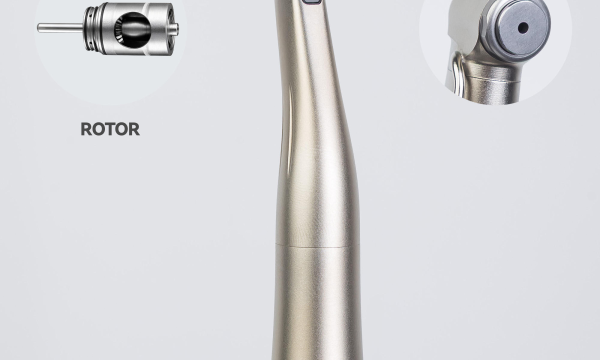 Product detail graphic showing the RIXI handpiece push-button chuck and drive component